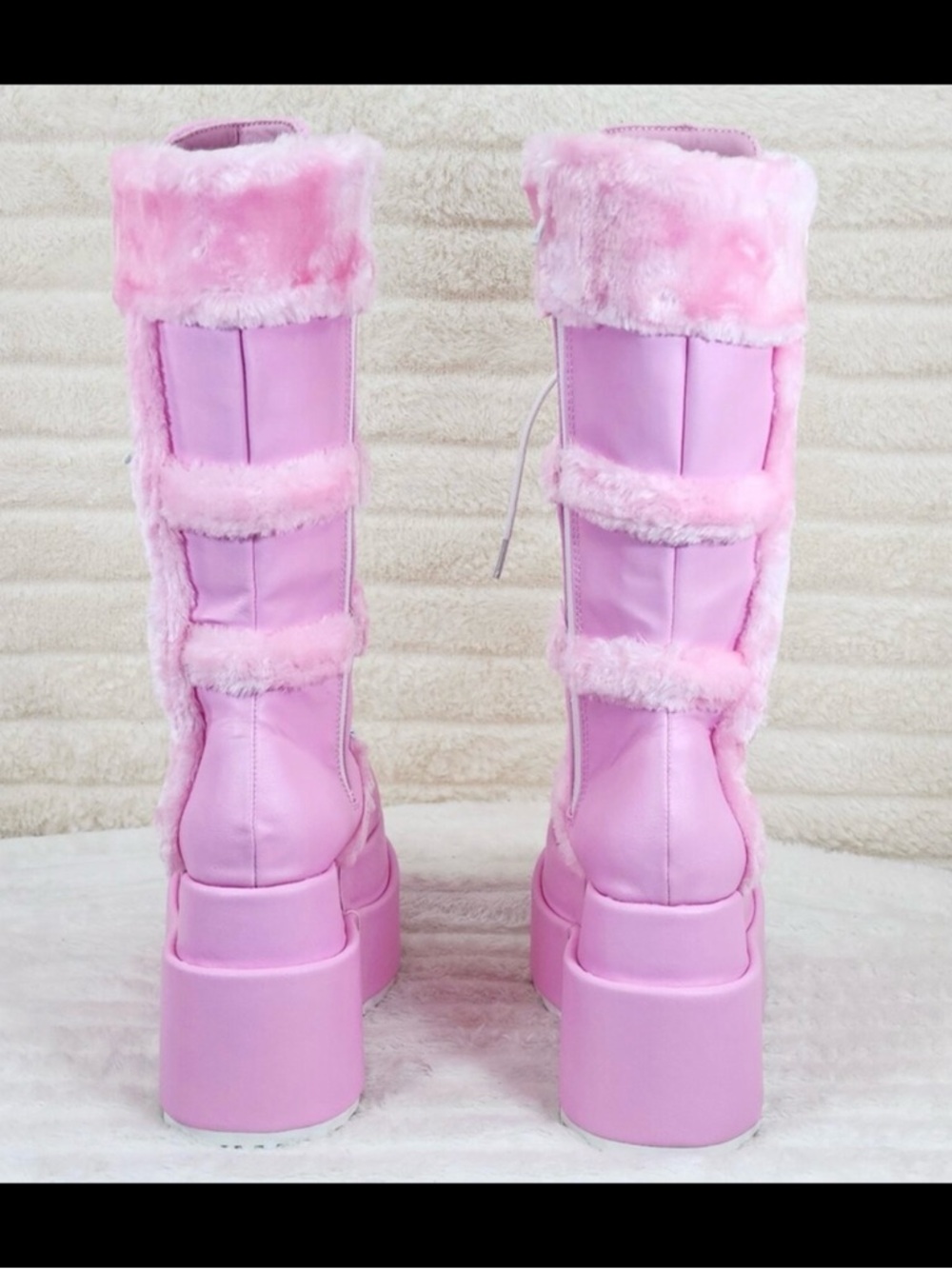 Demonia Bear 202 Baby Pink Faux Leather Platform Boots NEW 9 - Picture 11 of 13